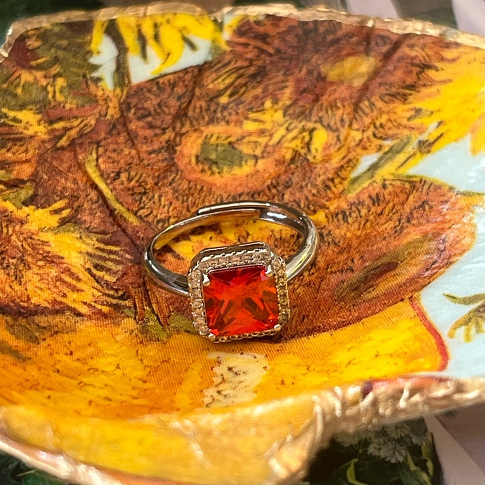 NWT Red square gem stainless steal ring